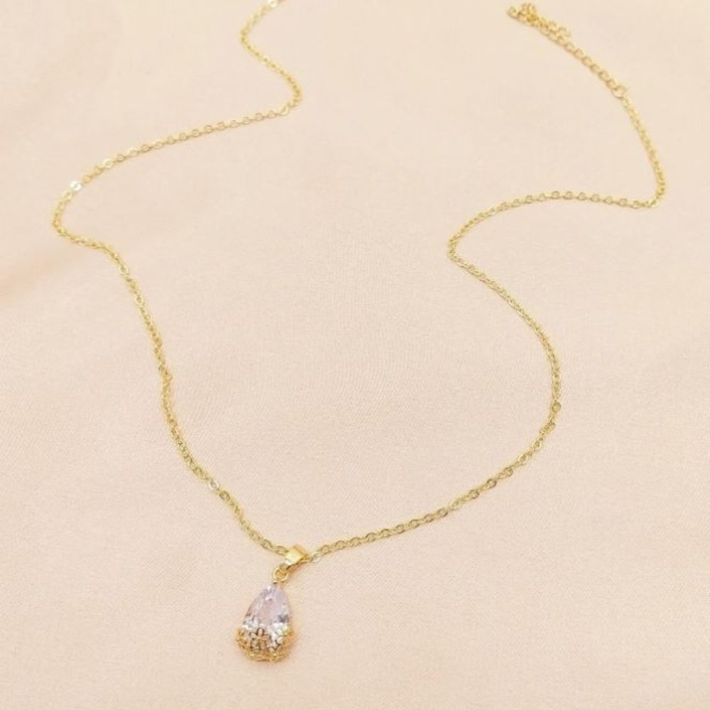Faux Teardrop Crystal Charm Necklace - Picture 3 of 5